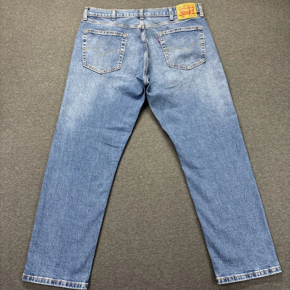 Levi's 505 Jeans Mens 38x30 Blue Denim Straight Stretch Faded Whiskered Cowboy
